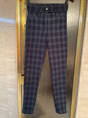 Primark Women's Stretch Dark Green/Navy Blue Plaid Tapered Ankle Pants - Size 6